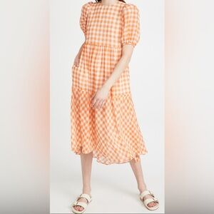 ENGLISH FACTORY. GINGHAM MIDI DRESS EUC SIZE S SOFT ORANGE